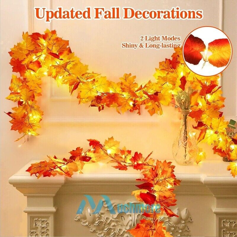 20FT Fall Thanksgiving Maple Leaves 40 LED Light Lamp Garland Festival Decor