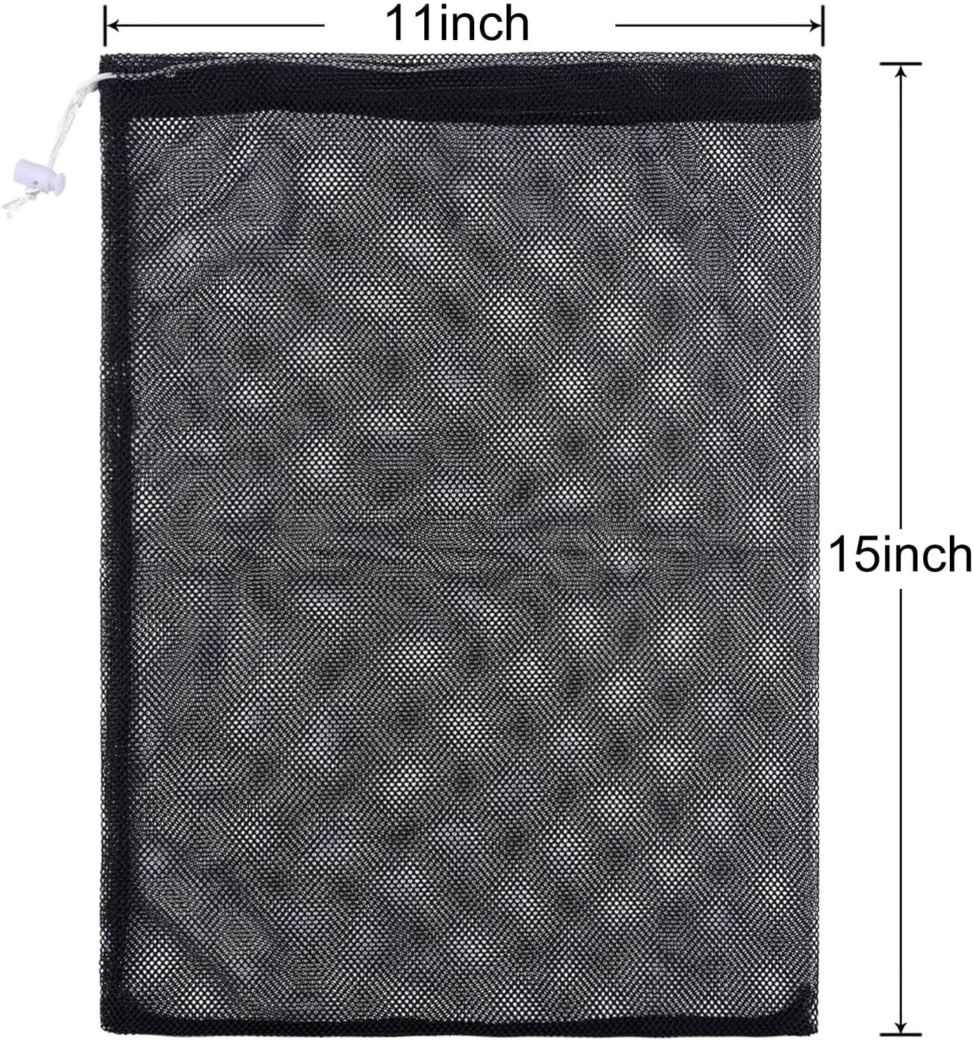 6 Pieces Mesh Stuff Sack, 11 X 15 Inch Durable Nylon Mesh Drawstring Laundry Bag for Rinsing Beach Toys, Seashell Collecting, Mesh Bags and Travel (Black)