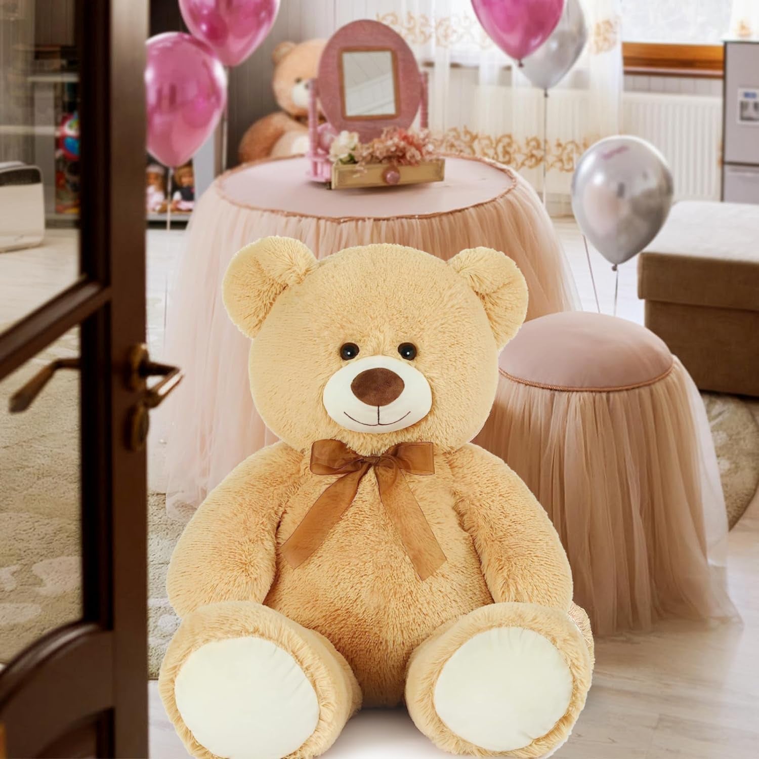 Giant Teddy Bear Stuffed Animal-35.4'' Large Teddy Bear, Soft Large Teddy Bear Plush Toy, Brown Teddy Bear, Big Stuffed Bear for Girl Boy Girlfriend Valentines Christmas Birthday, Light Brown