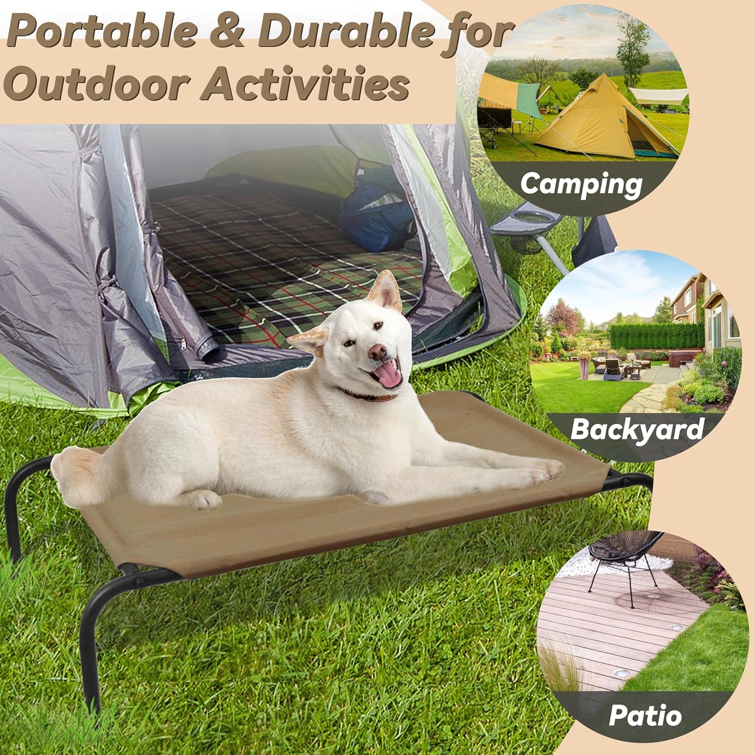 Heavy Duty Steel-Framed Portable Elevated Pet Bed, Elevated Cooling Pet Cot